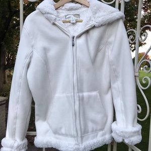 GREEN TEA Faux Fur Plush Lined Ivory Jacket Hood,S
